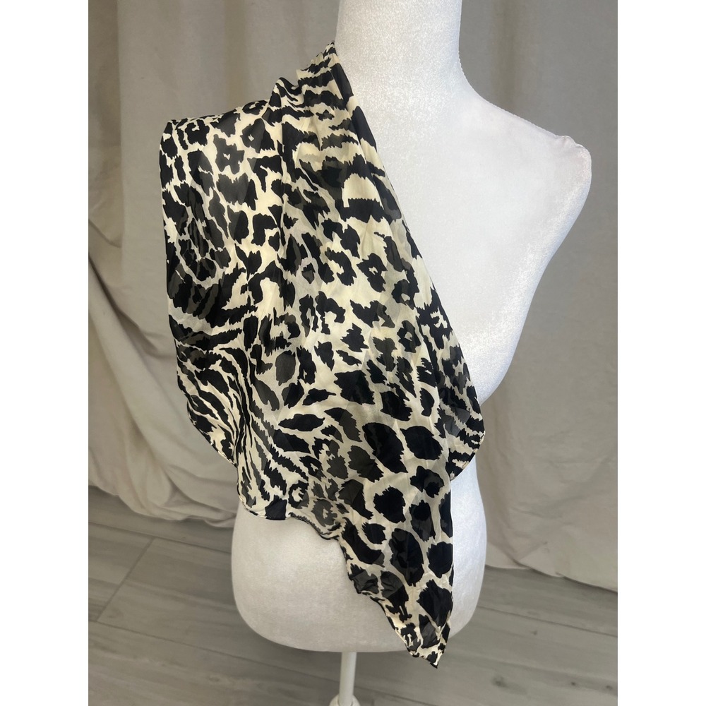 Leopard Print Silk 20" Square Scarf Black Cream Animal Parisian Mob Wife Retro